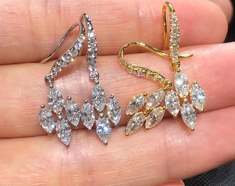 925 Sterling Silver Marquise Lab Grown Diamond Gold Plated Dangle Hook Earrings