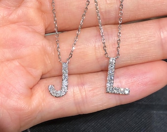 Lab Grown Letter L J Pendant Necklace, 18K Gold Plated Sterling Silver 925