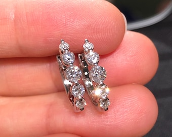 Lab-Grown Diamond Hoop Earrings, 0.70 Carat, 925 Sterling Silver, Medium Hoops