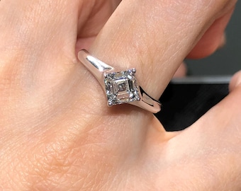 925 Sterling Silver Asscher Cut Lab-Grown Diamonds Engagement Ring 1.0Ctw