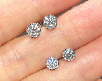 Bubble Bezel Set Round Lab-Grown Diamond Earrings Studs 925 Sterling Silver – Daily Wear Jewelry