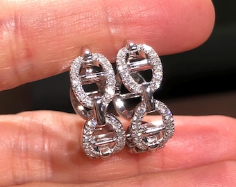 925 Sterling Silver Lab-Grown Diamond Hoop Earrings Eco-Friendly Elegant Daily & Wedding Jewelry Gift