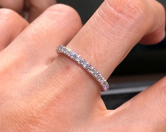 Sterling Silver 3/4 Eternity Ring, Lab Grown Diamond Band, Anniversary Wedding Ring