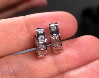 925 Sterling Silver Lab-Grown Diamond Huggie Earrings Hoop Gift for Her 0.38Ctw