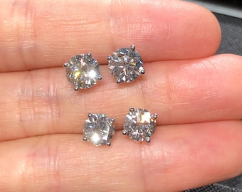 Lab Grown Diamond Stud Earrings, 925 Sterling Silver Solitaire Pair