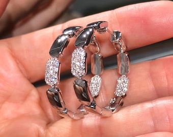 Lab-Grown Diamond Hoop Earrings | 925 Sterling Silver Medium Hoops | Ethical Sparkle