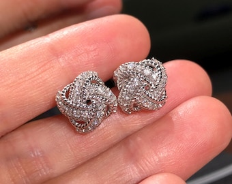 Elegant Twisted Rope Lab-Grown Diamond 925 Sterling Silver Stud Earrings Gift for her