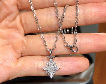 925 Sterling Silver Chain Necklace, 0.74Ctw Lab Diamond Bezel Pendant (IGI Certified)