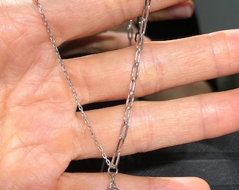 925 Sterling Silver Double Chain Necklace, 0.5ct Round Lab Diamond Bezel Pendant (IGI Certified)