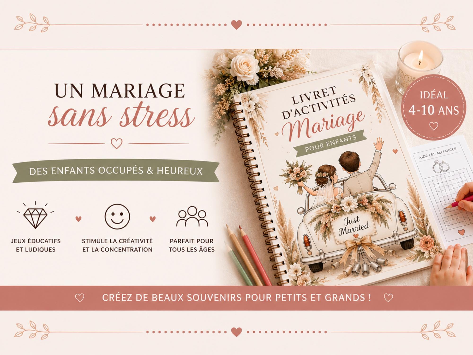 Livret d'activités de mariage pour enfants - Sakura Création
