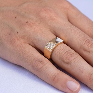 Gold-Plated Sterling Silver Octagon Ring, Geometric Pave Band, Modern Statement Jewelry