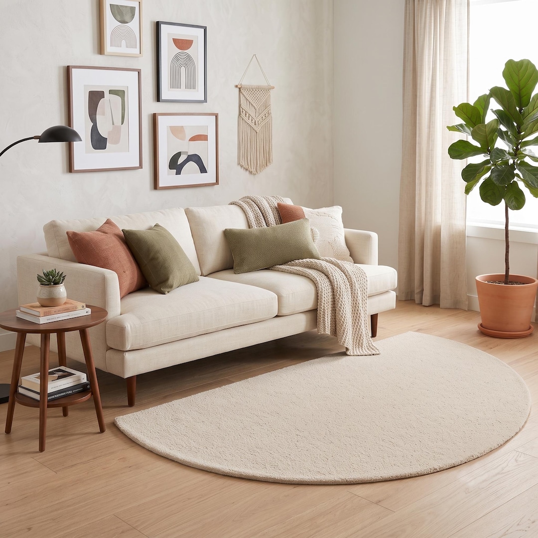 Hand Tufted Wool Half Moon Rug, Modern Minimalist Ivory Carpet - Etsy ...
