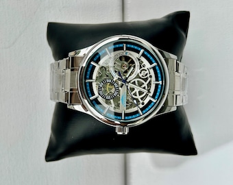 Men’s Automatic Skeleton Watch | Luxury Silver Mechanical Watch | Open Heart Design
