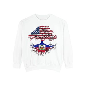 USA Flag Tree with Haiti Roots Sweatshirt | Haitian American Unity
