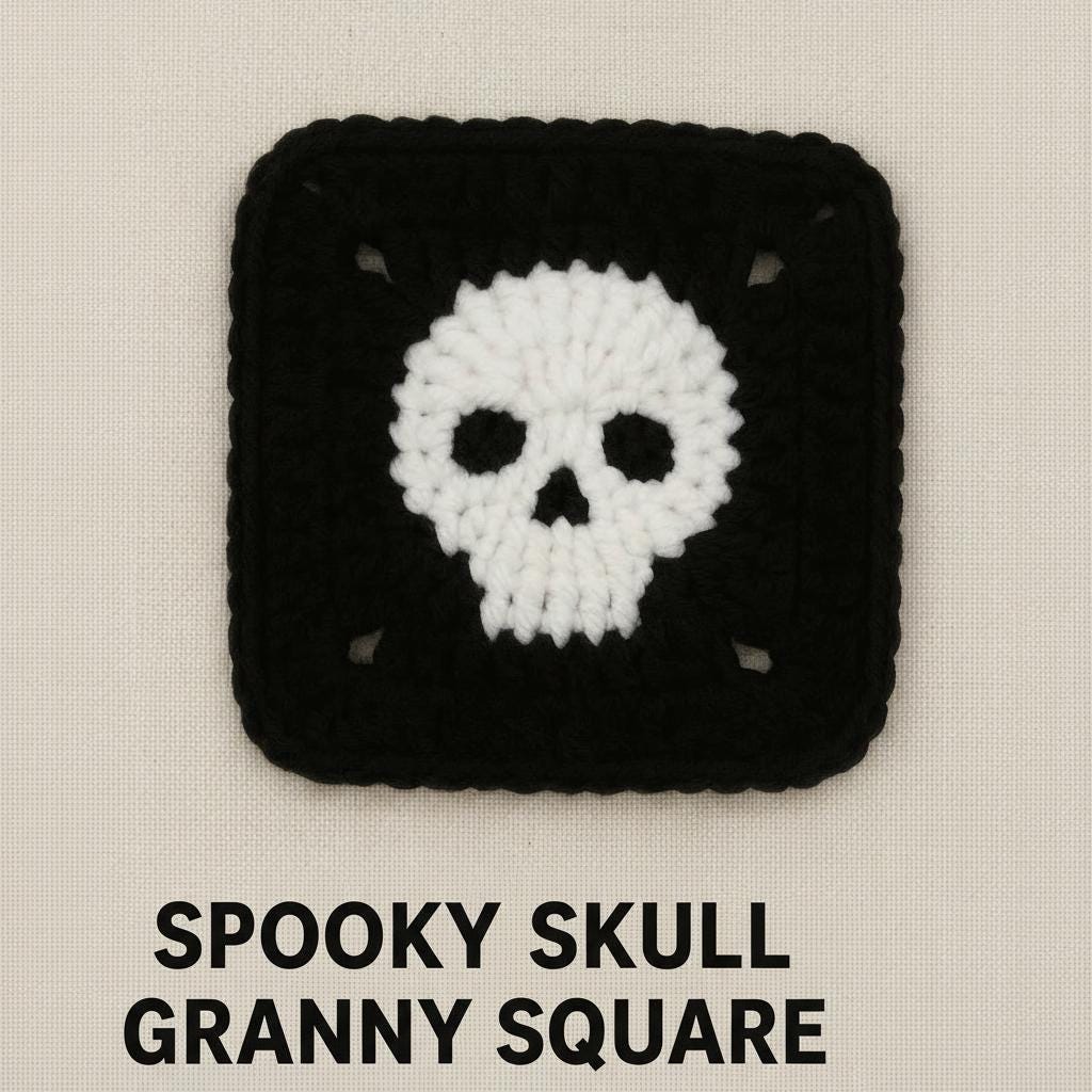 Skull Granny Square Crochet Pattern, Halloween Gothic PDF
