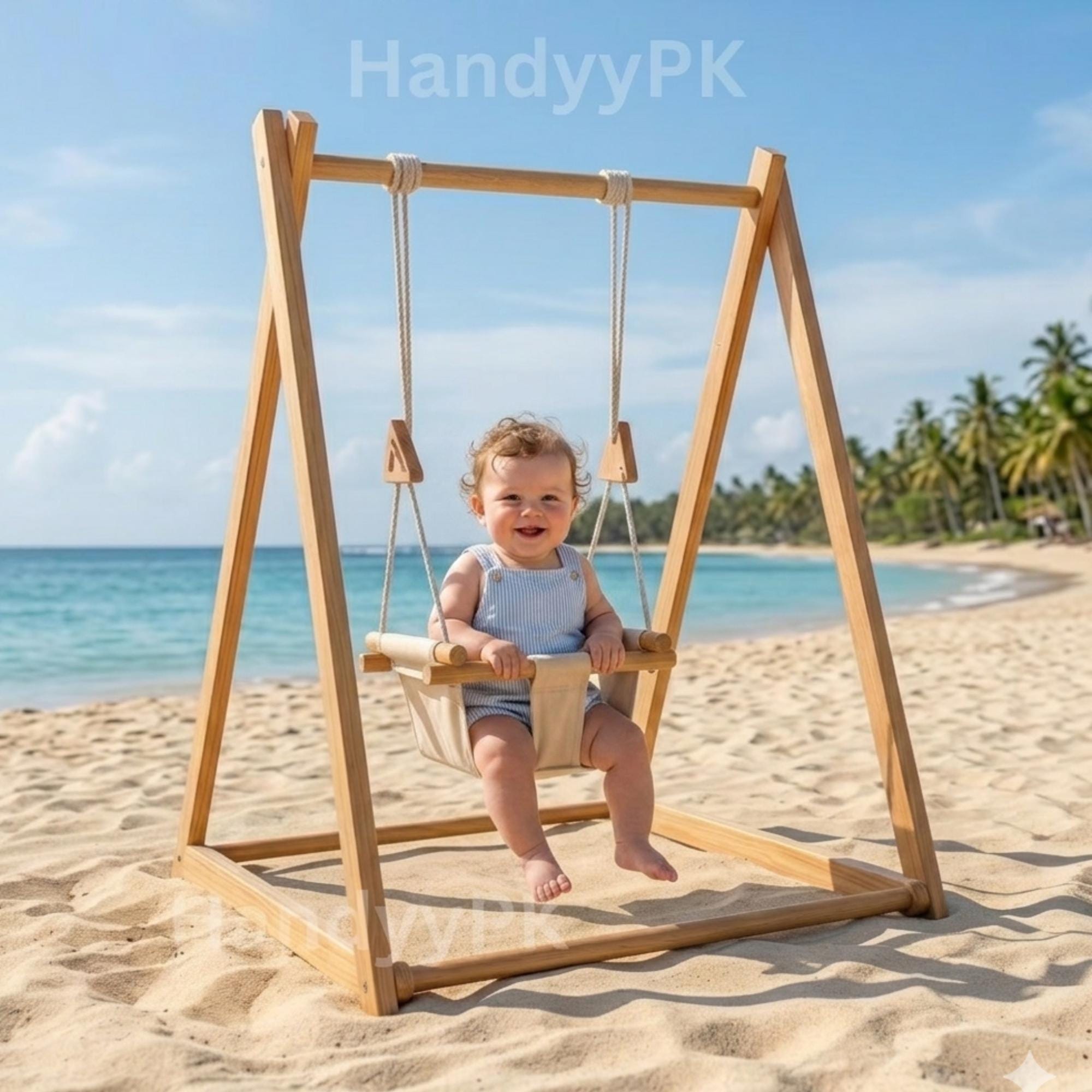 Wooden Baby Swing Set with Stand, Foldable Indoor Baby Swing Set with Seat Belt, Indoor and Outdoor Swing For Baby, Gifts For Baby's