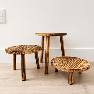 Wooden Plant Stand Set of 3, Bathroom Stool Organizer , Farmhouse Wood Risers, Flower Pot Stands, Small Stool Nesting Display, Home Decor
