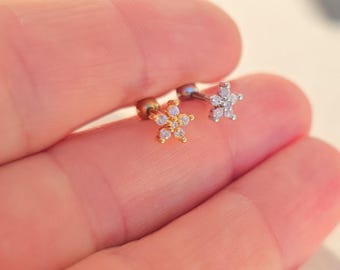 Eleganti orecchini a bottone in titanio | Piercing | Titanio G23 | Argento e oro