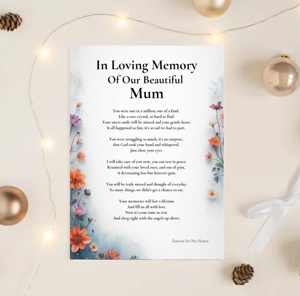 Funeral Poem For Mum Memorial Gift For Loss Of Mother Remembrance 