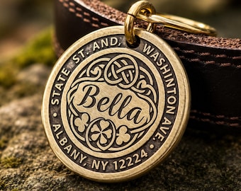 Personalized Dog Name Tag, Celtic Brass Dog ID Tag, Custom Dog Tag, Engraved Pet ID Tag, Dog Tag Personalized, New Puppy Gift, Cat Name Tag