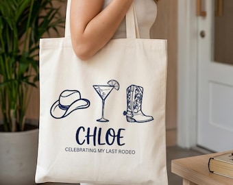 Western Cowgirl Tote Bag for Bachelorette Party, Bride Gift, Nashville Girls Trip Tote, Bridal Shower Favor, Cowboy Hat Boot Design
