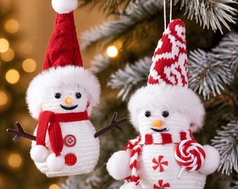 Decorazione natalizia a forma di pupazzo di neve lavorato a maglia, graziosa decorazione per l'albero di Natale, regalo festivo stravagante, decorazione natalizia da appendere fatta a mano, decorazione rossa e bianca