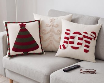Funda de almohada con diseño de árbol de Navidad, funda de cojín acogedora para las fiestas, decoración festiva de invierno para el hogar.