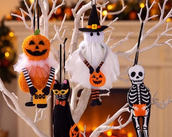 Halloween Hanging Ornament, Cute Ghost Black Cat Pumpkin Skeleton Decor, Spooky Fall Party Decoration, Halloween Gift For Home