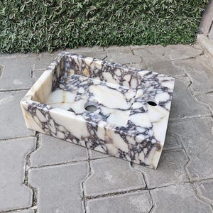 Handmade Calacatta Viola Marble Sink – Space-Saving Stone Basin