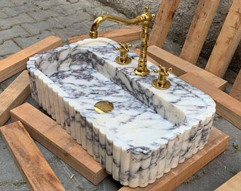 Lavabo de mármol Calacatta Viola Lavabo de mármol, lavabo de pared o encimera acanalado