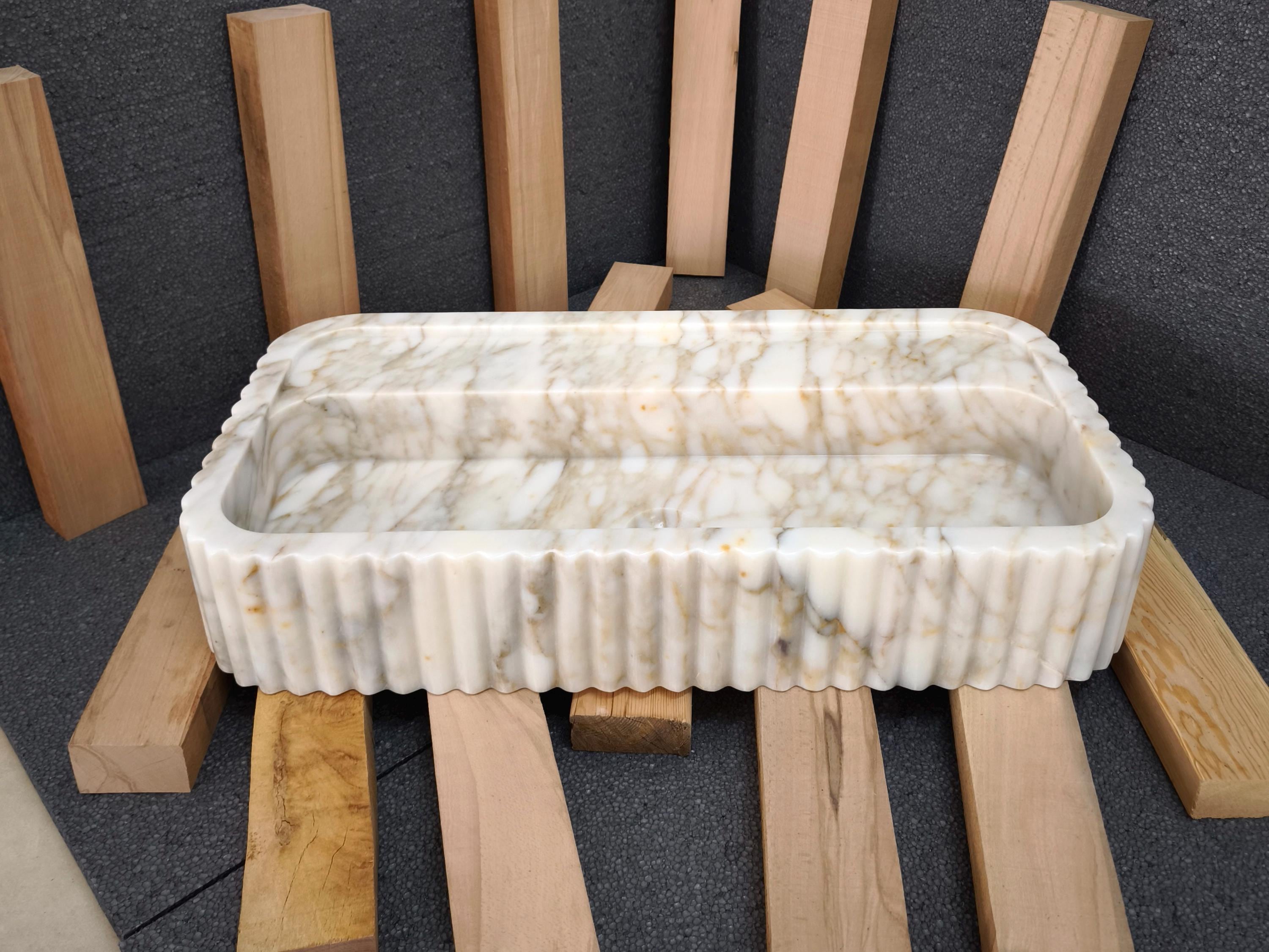 Calacatta Viola Gold Marble Sink. Wall Mount and Countertop Ribbed ...