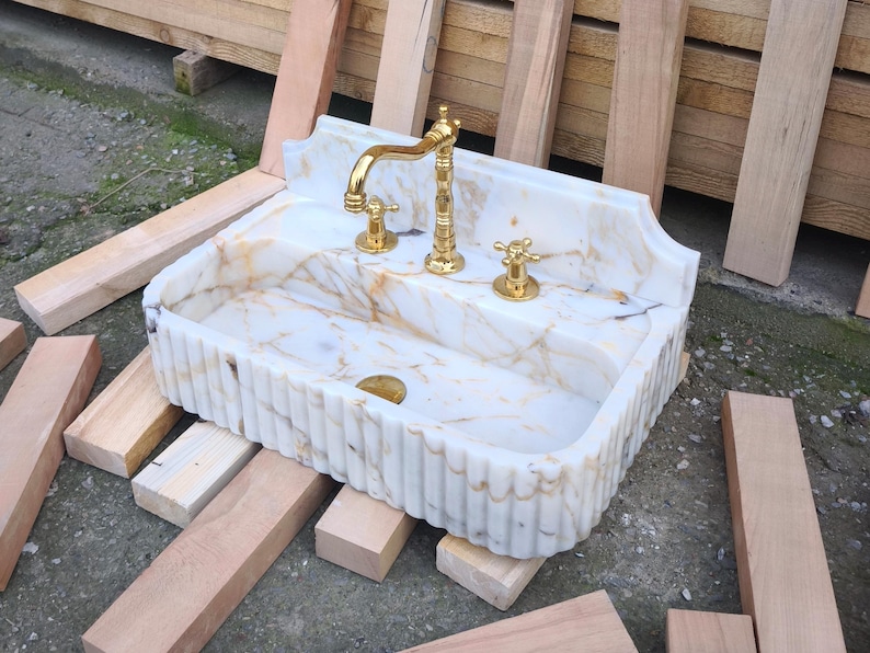 Calacatta Viola Marble Sink, Wall Mount Sink, Large Marble Sink, Handcarved Calacatta Viola Marble Sink, Perfect for Bathroom Vanities or as a Vessel Sink, Luxurious Design for Elegant Bathrooms, Adds a Touch of Class & Sophistication, Handmade Stone Sink Vanity for Modern Bathrooms, Natural Stone Sink, marble sink turkey, sink calacatta viola, wall mounted sink, marble sink vanity, marble sink basin, sinks for vanity, sinks with vanity, sinks and vanities, sinks for bathroom, sinks for kitchen