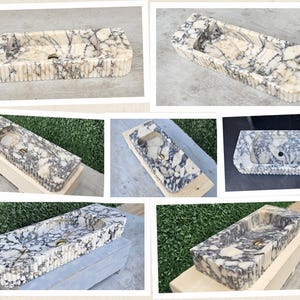 Lavabo de mármol Calacatta Viola, lavabo de mármol, encimera de pared de piedra acanalada con ranuras, lavabo de baño imagen 12