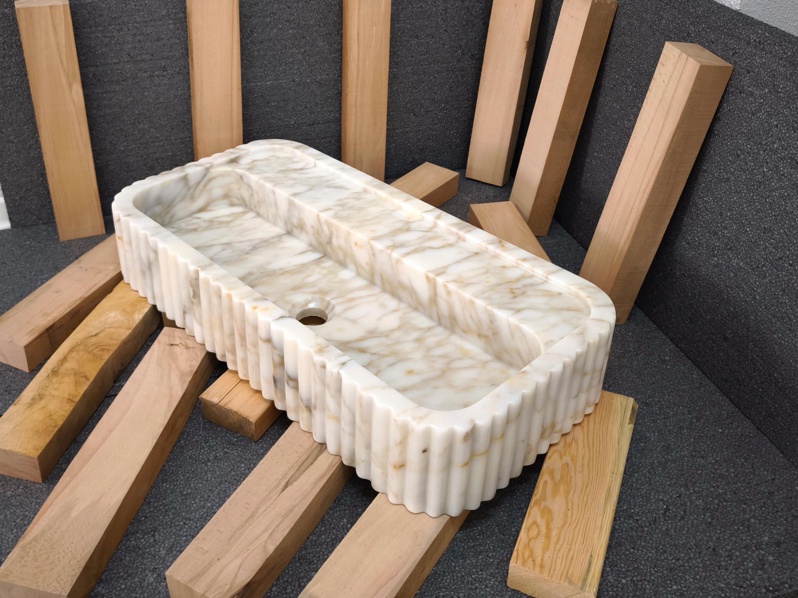 Calacatta Viola Gold Marble Sink. Wall Mount and Countertop Ribbed ...