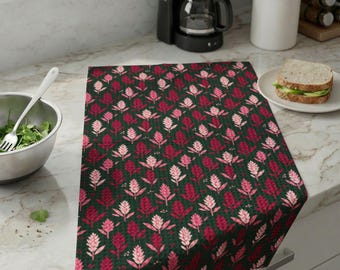 Ręcznik kuchenny z wzorem waflowym w kolorze różowym Awapuhi | Ściereczka do naczyń z hawajskim wzorem imbiru