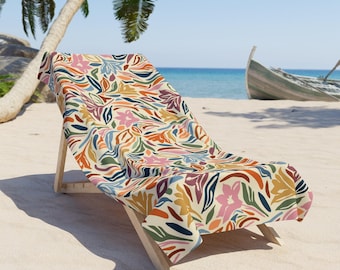Toalla de playa con estampado floral colorido y hojas / Estampado tropical bohemio