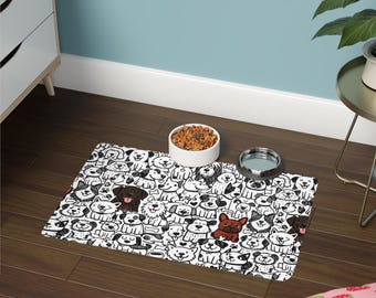 Mantel individual con estampado de perros para comida de mascotas / Mantel individual con divertidos cachorros de dibujos animados (12x18)