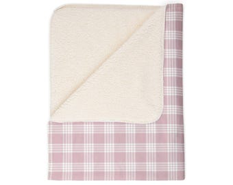 Manta de forro polar Sherpa con estampado Palaka en rosa suave