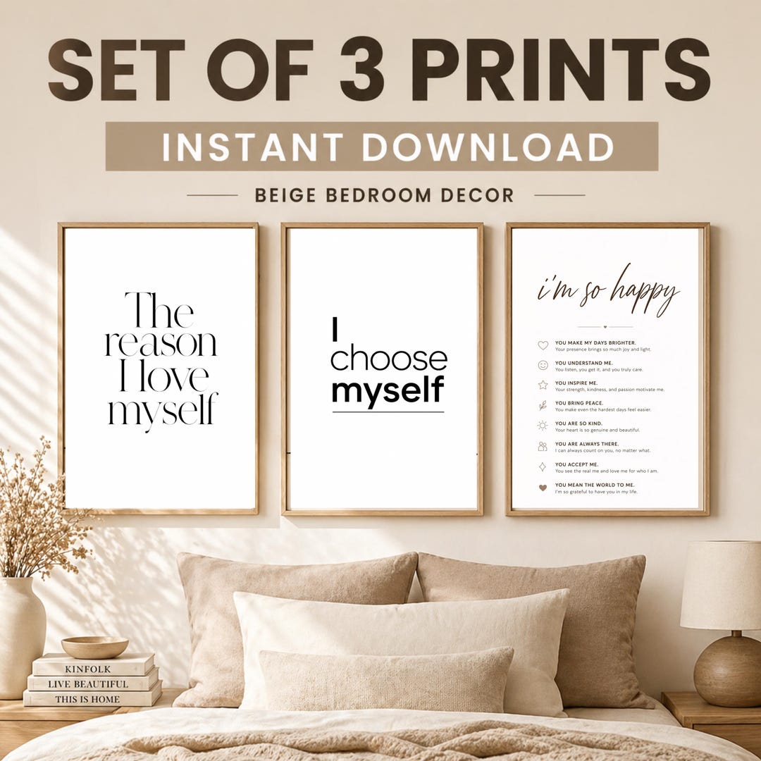 Neutral Beige Wall Art Printable Set of 3, Minimalist Typography Poster ...