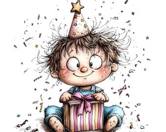 52 PNG Birthday Clipart : Little Birthday Boy Clipart ,Invitations & Crafts | Whimsical Birthday Illustrations for Cards,Commercial Use