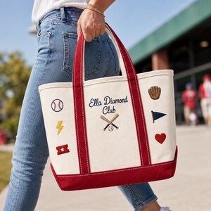 Personalized Baseball Club Tote Bag, Custom Name Embroidered Canvas, Softball Game Day Carry Bag, Sports Team Gift, Monogrammed Bag