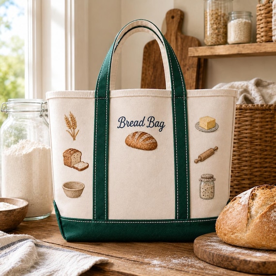 Embroidered Sourdough Canvas Tote Bag, Bread Baker Gift, Sourdough Starter Bag, Farmers Market Shopper, Cottagecore Baking Tote
