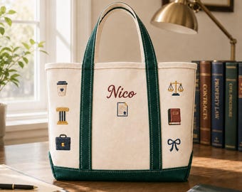 Personalized Embroidered Lawyer Tote Bag, Custom Name Attorney Graduation Gift, Monogram Canvas Shoulder Bag for Law Student