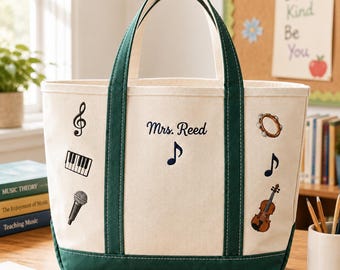 Gepersonaliseerde draagtas muziekleraar, aangepaste piano vioolleraar cadeau, geborduurde tas koordirigent, muzieknoten School Carryall