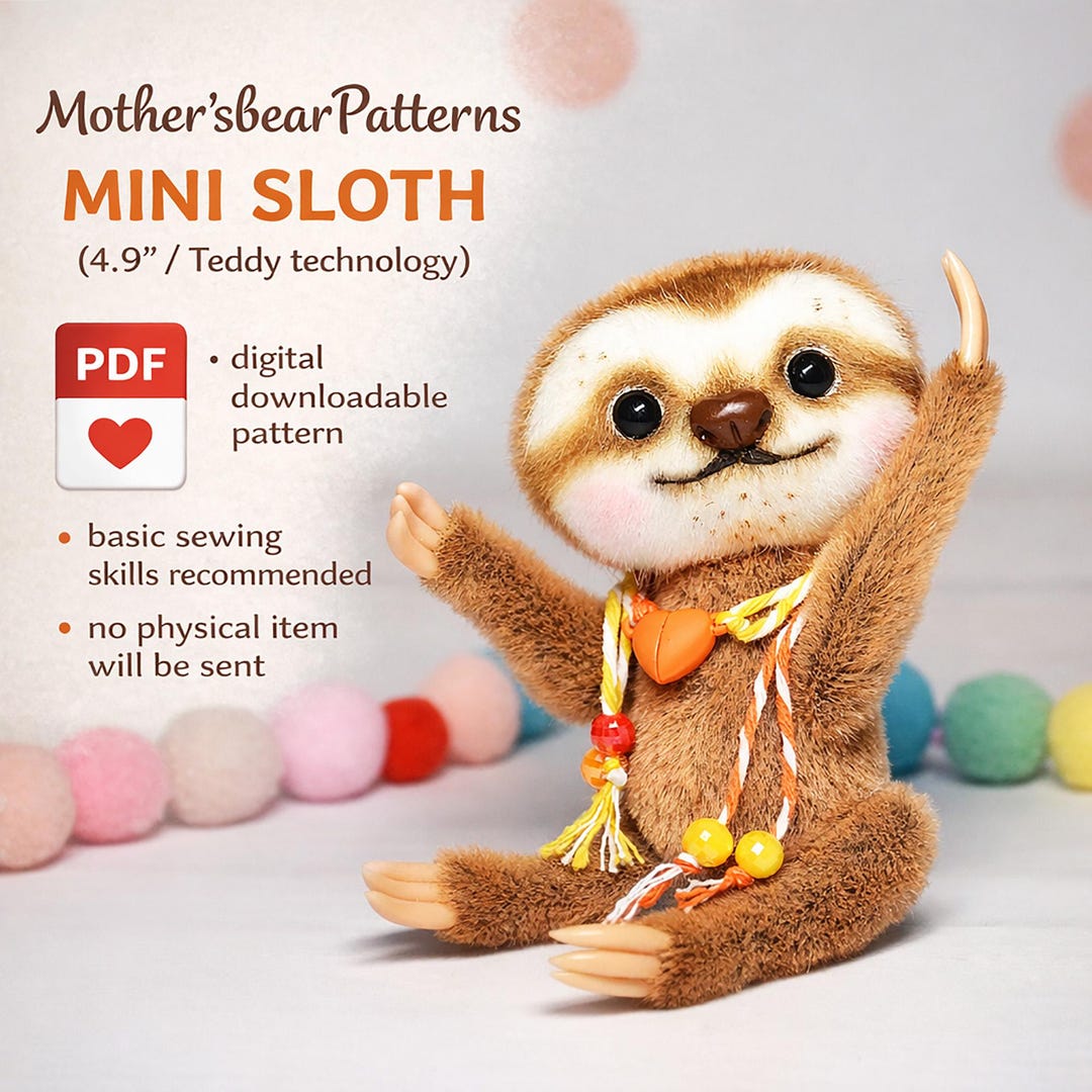 Art Animal Doll Sloth Mini Plushie Sloth Sewing Pattern PDF Tutorial ...