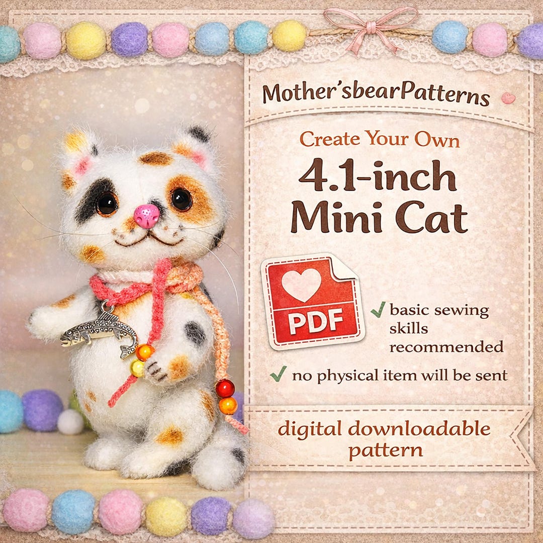 Mini Plushie Teddy Cat Toy Sewing Pattern PDF Art Doll Cat Tutorial DIY ...