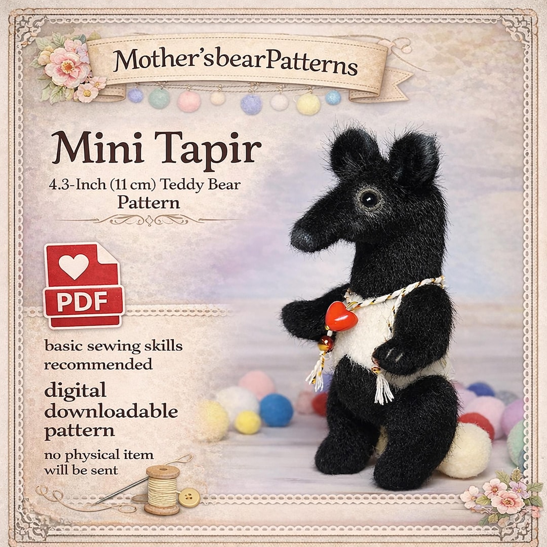 Tapir Pattern Mini Plushie Tapir Toy Sewing Pattern Pdf Stuffed Tapir Doll Tutorial ...