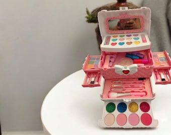 Kids Washable Makeup Kit with Carry Case | Safe Pretend Play Beauty Set for Girls Ages 4–12 | Princess Dress-Up Toy Gift