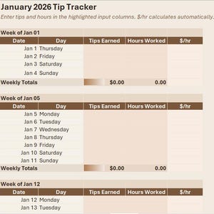 Ultimate Tip Tracker for Servers (Income & Earnings Spreadsheet Excel Template for Waiters/ Bartenders)