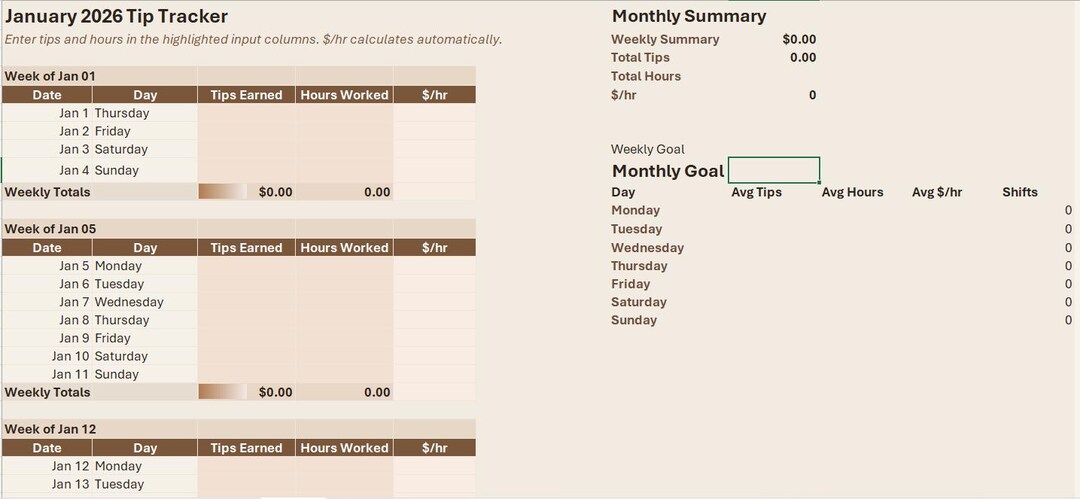 Server Income Ultimate Tip Tracker for Servers (income & Earnings Spreadsheet Excel ...